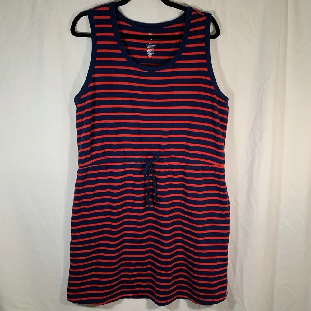 St john's Bay Dress Women's XXL Blue Red Striped Sleeveless Cotton Blend
